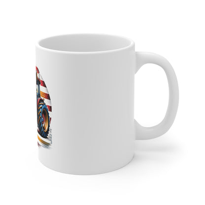 Patriotic Tractor Coffee Mug – Vintage American Flag Farm Tractor Mug – Retro USA Agriculture Cup – Farmer Pride Gift Mug – Rustic Americana Mug Mug 11oz