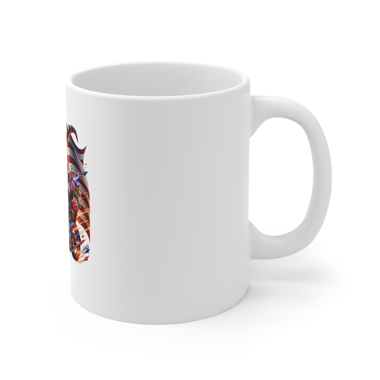 Patriotic Biker Gnome Coffee Mug — 11oz USA Flag Motorcycle Design