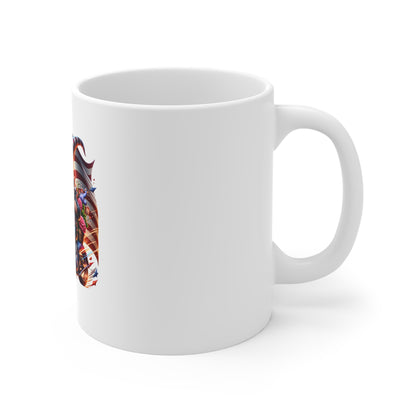 Patriotic Biker Gnome Coffee Mug — 11oz USA Flag Motorcycle Design