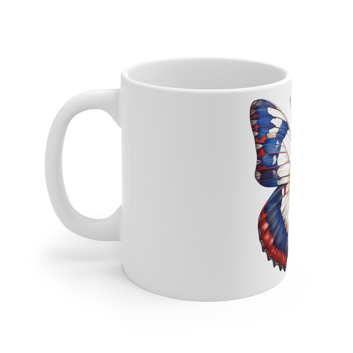 Patriotic Red White Blue Butterfly Mug – Bold Americana Butterfly Coffee Mug – Vibrant USA Art Cup – Modern Patriotic Gift Mug Mug 11oz