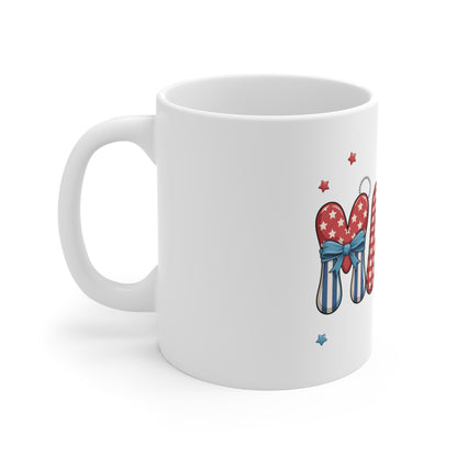 Mug — Patriotic Mama 11oz Ceramic Coffee Mug (Red, White & Blue Stars)