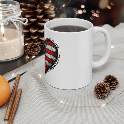 American Flag Heart Mug — Patriotic 11oz Coffee Cup
