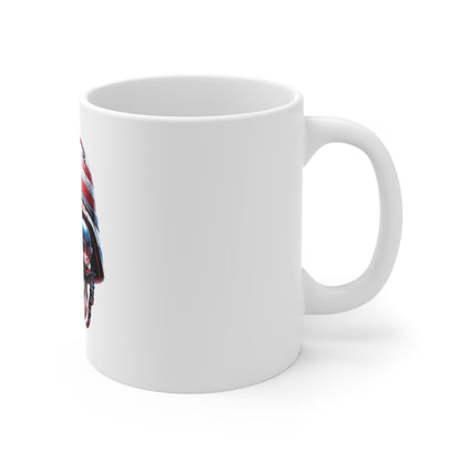 Patriotic Military Skull Coffee Mug – American Flag Helmet Skull with Aviator Sunglasses – USA Combat Style Mug – Veteran Gift Mug 11oz