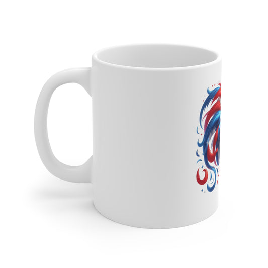 Patriotic Rooster Coffee Mug – Red White Blue Farmhouse Mug – Americana Chicken Art Cup – Bold USA Farm Animal Mug 11oz