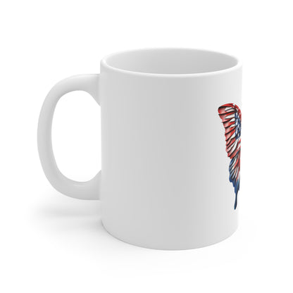 Layered American Flag Butterfly Mug – 3D Patriotic Butterfly Coffee Mug – Red White Blue Sculpted Wing Design – Premium USA Gift American Flag Butterfly Mug - Patriotic 11oz Coffee Cup