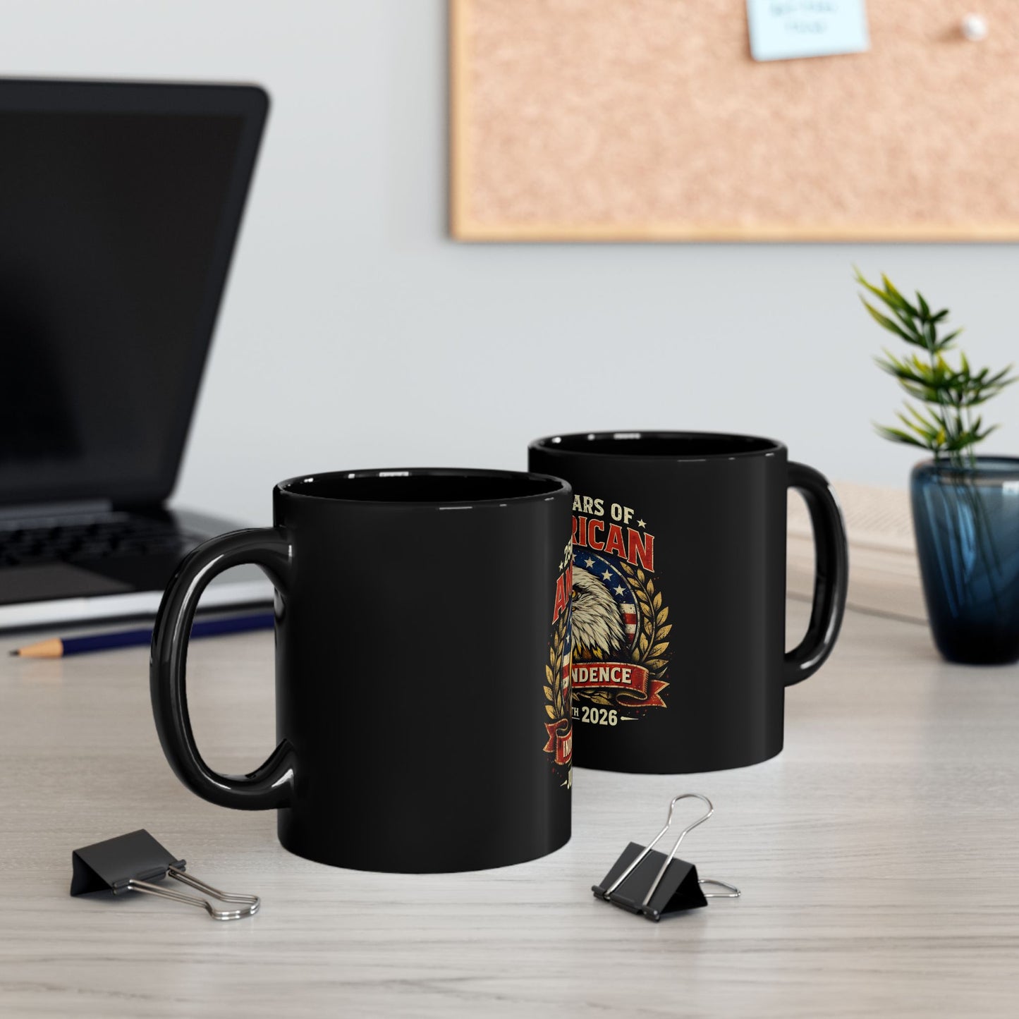 11oz/15oz Black Mug — "250 Years of American Independence" July 4th 2026 Patriotic Eagle Coffee Cup