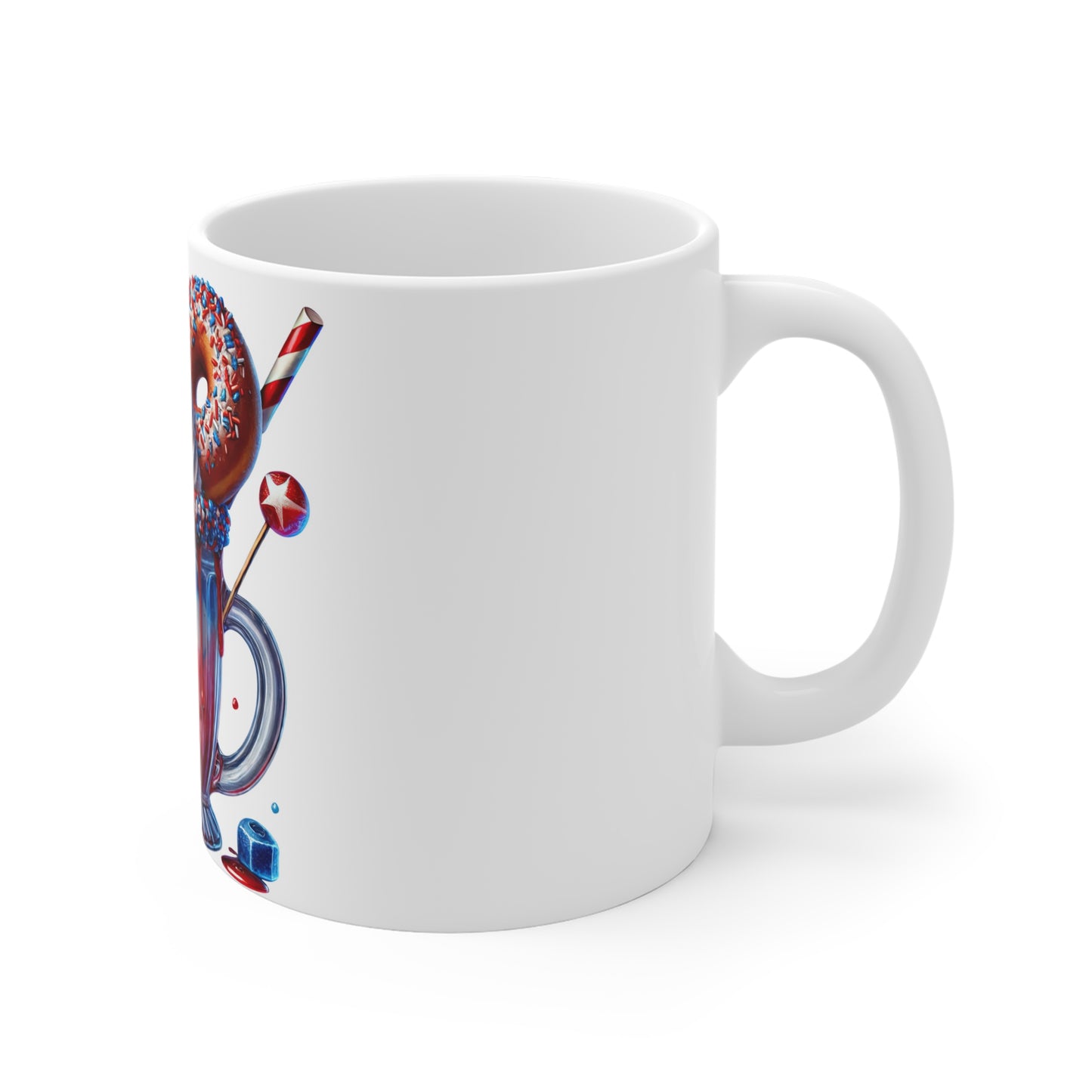 Patriotic Donut Milkshake Coffee Mug – 4th of July Ice Cream Sundae Mug – Red White Blue Dessert Cup with American Flag – Americana Treat Mug Patriotic Red White Blue Milkshake Mug – 11oz Fourth of...