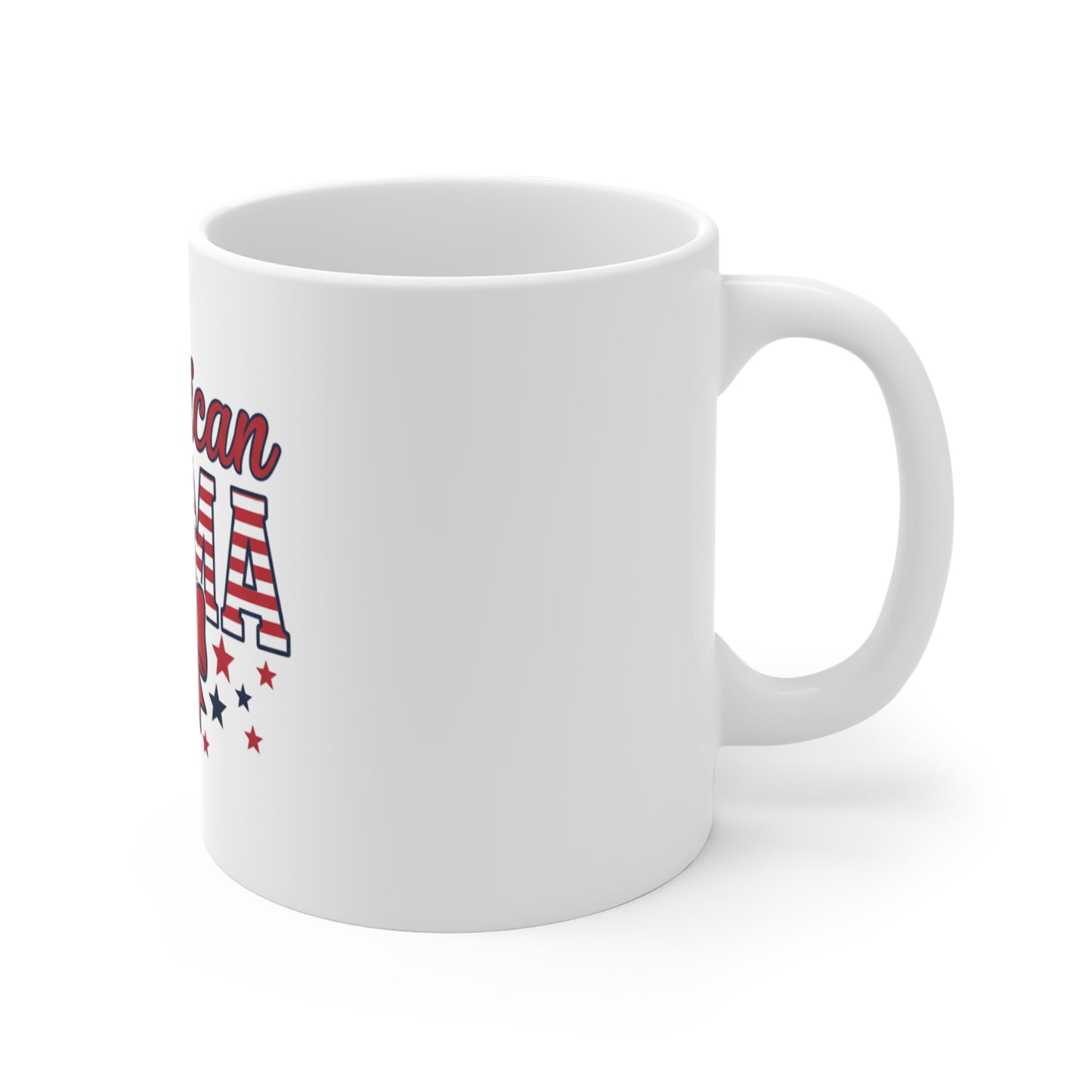 American Mama Coffee Mug – Patriotic Mom Mug – USA Flag Bow Cup – Fourth of July Gift for Mom Mug 11oz