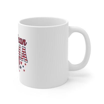 American Mama Coffee Mug – Patriotic Mom Mug – USA Flag Bow Cup – Fourth of July Gift for Mom Mug 11oz