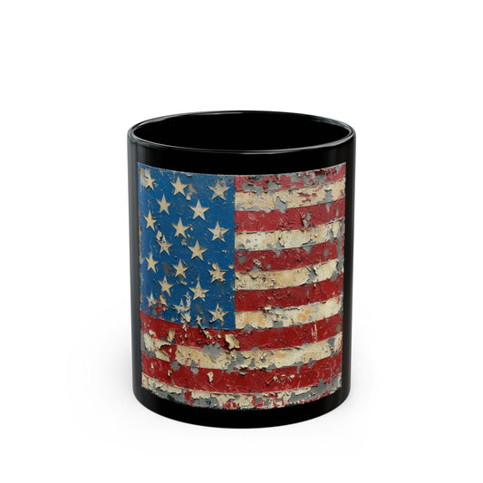 American Flag Black Mug – Distressed Vintage USA Coffee Cup (11oz & 15oz)