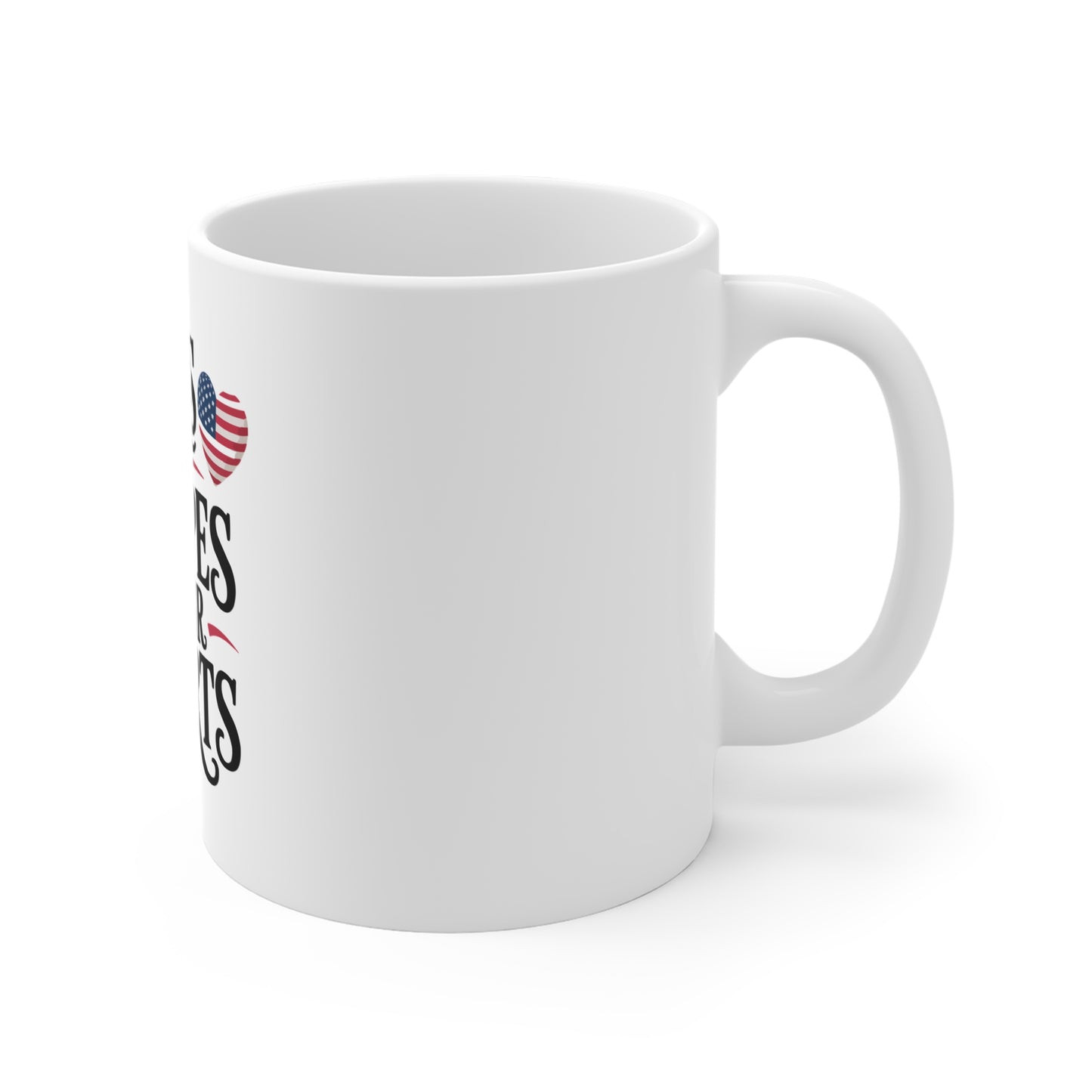 Patriotic 'Stars and Stripes in Our Hearts' 11oz Coffee Mug — Fourth of July USA Flag Heart Design