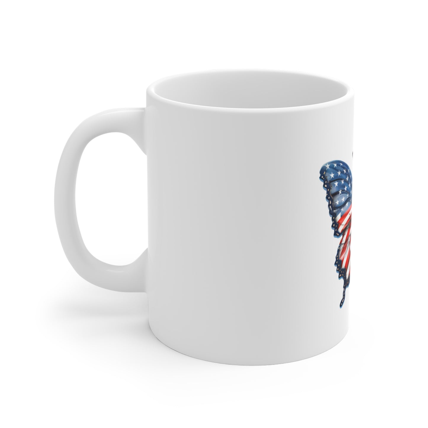 Patriotic Butterfly Coffee Mug – American Flag Wing Design Mug – Red White Blue Artistic Cup – Elegant USA Gift Mug Patriotic Butterfly Mug — American Flag Butterfly 11oz Coffee Cup