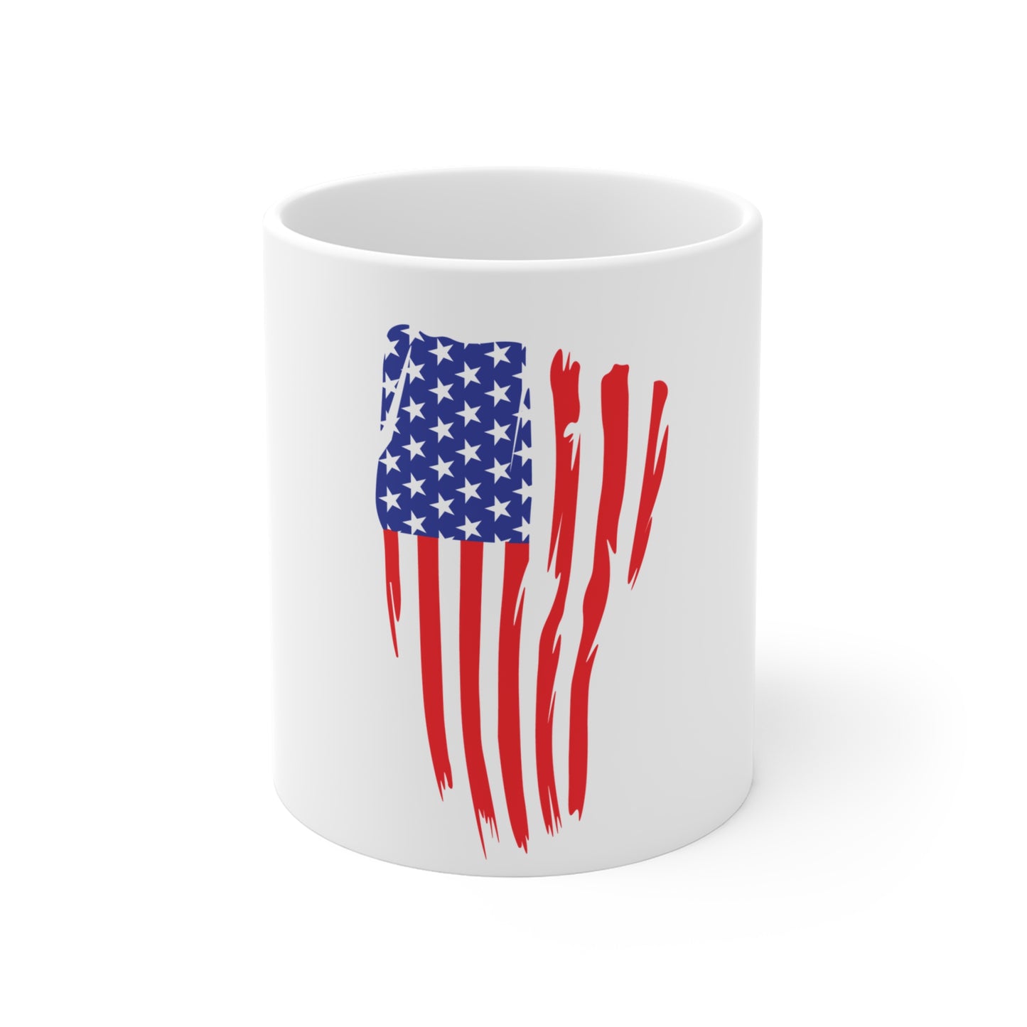 Distressed Vertical American Flag Coffee Mug – Grunge USA Flag Mug – Bold Patriotic Brushstroke Cup – Red White Blue Gift Mug 11oz