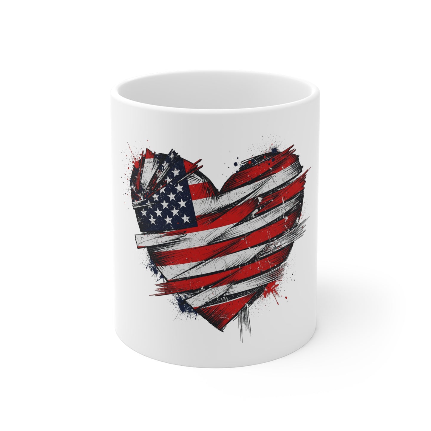 American Flag Heart Mug — Patriotic 11oz Coffee Cup