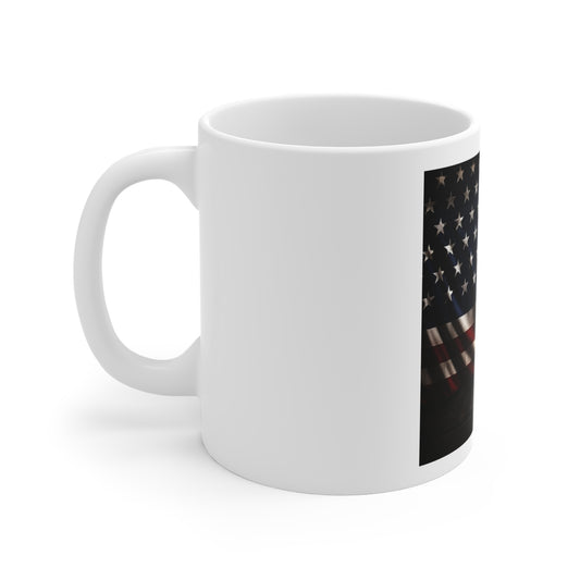 Rustic American Flag Coffee Mug – Wooden USA Flag Mug – Vintage Distressed Patriotic Mug – Rustic Americana Coffee Cup Distressed American Flag Coffee Mug - Patriotic 11oz Tea Cup