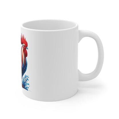 Patriotic Rooster Coffee Mug – Watercolor American Flag Chicken Mug – Red White Blue Farmhouse Rooster Cup – USA Gift Patriotic Rooster Coffee Mug — American Flag Rooster 11oz
