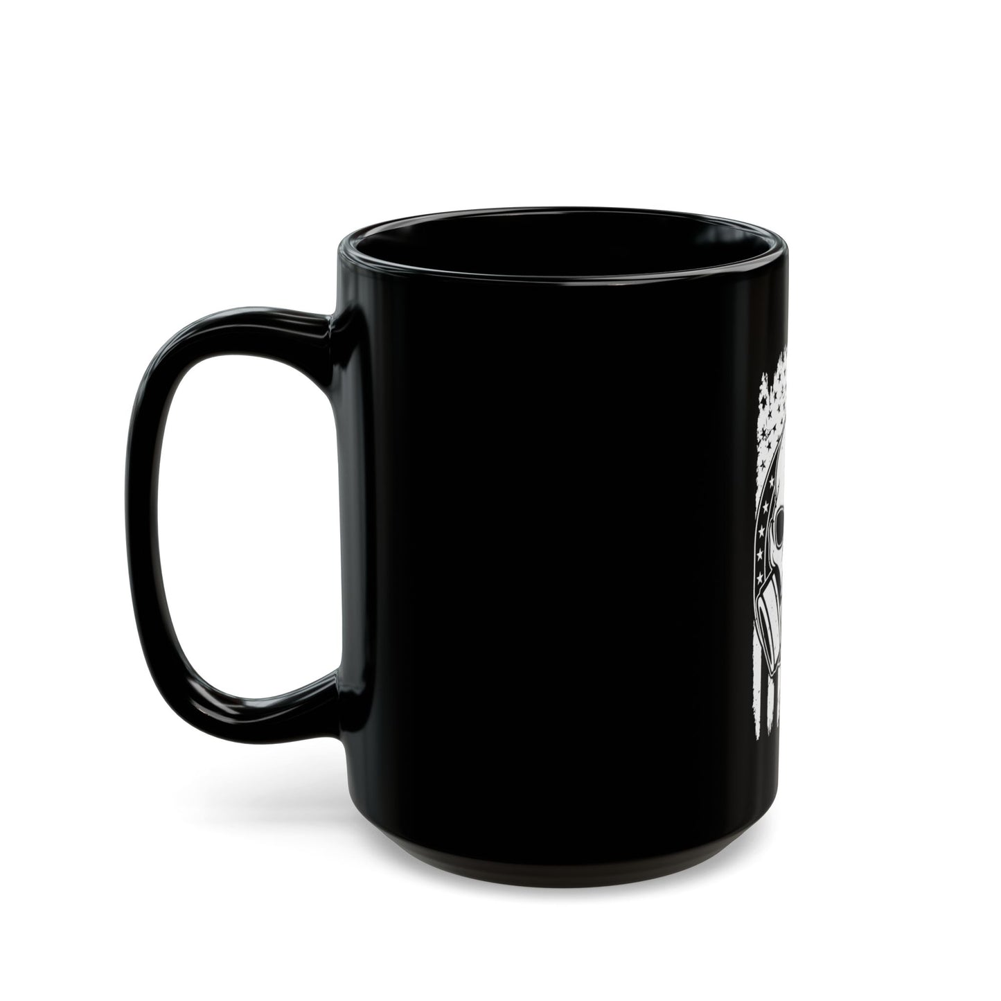 Gas Mask Skull Flag Mug – Tactical Skull Coffee Cup – Black & White American Flag Survival Design Black Mug (11oz, 15oz)