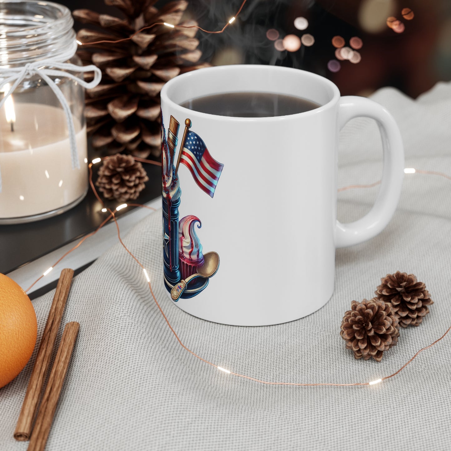 Patriotic Ice Cream Sundae Coffee Mug – 4th of July Dessert Mug – Americana Star Mug with Fireworks – Red White Blue Treat Cup Patriotic Dessert Mug – 11oz Americana Ice Cream & Fireworks Coffee Cup...