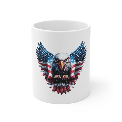 American Eagle Freedom Coffee Mug – Patriotic Bald Eagle USA Mug – Red White Blue Power Bird Cup – Bold Americana Mug 11oz