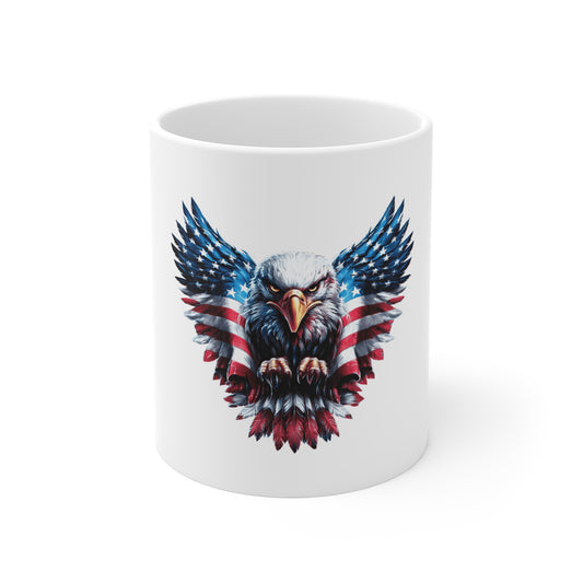 American Eagle Freedom Coffee Mug – Patriotic Bald Eagle USA Mug – Red White Blue Power Bird Cup – Bold Americana Mug 11oz
