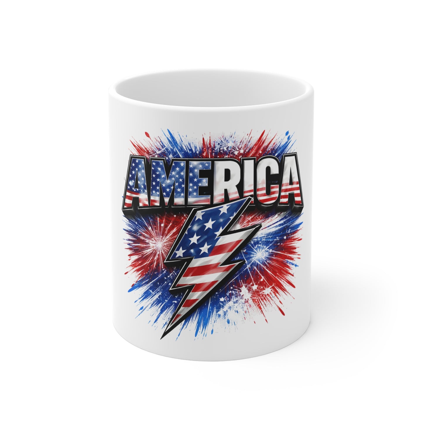America Flag Lightning Bolt 11oz Mug — Patriotic Fourth of July Coffee Cup