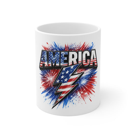 America Flag Lightning Bolt 11oz Mug — Patriotic Fourth of July Coffee Cup