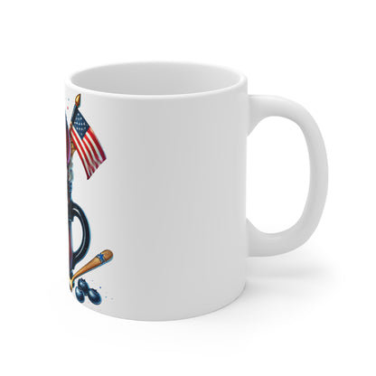 Patriotic Sundae Explosion Coffee Mug – 4th of July Ice Cream Mug – Red White Blue Dessert Cup with Fireworks & Flag Patriotic 4th of July Mug — American Flag Dessert Illustration (11oz)