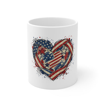 Patriotic Heart Coffee Mug — American Flag Love 11oz