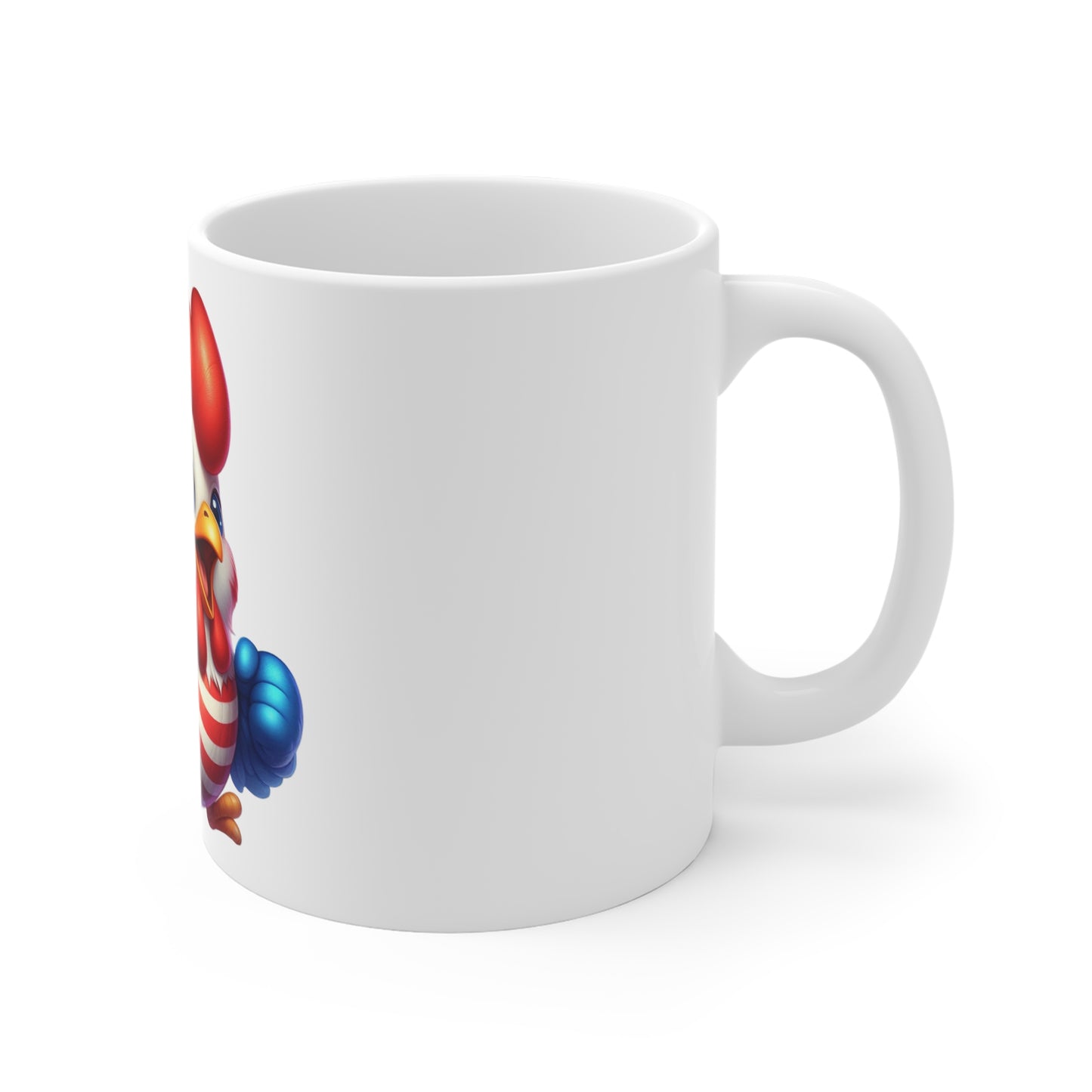 Cute Patriotic Rooster Coffee Mug – Red White Blue Chicken Mug – Kawaii Americana Farm Animal Cup – Adorable USA Gift Mug 11oz