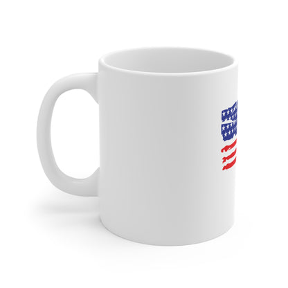 Distressed American Flag Coffee Mug – Brush Stroke USA Flag Mug – Patriotic Vintage Style Cup – Red White Blue Americana Gift Mug 11oz