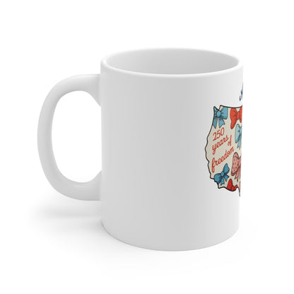 America Bow Map 11oz Mug — 250 Years of Freedom Patriotic Coffee Cup