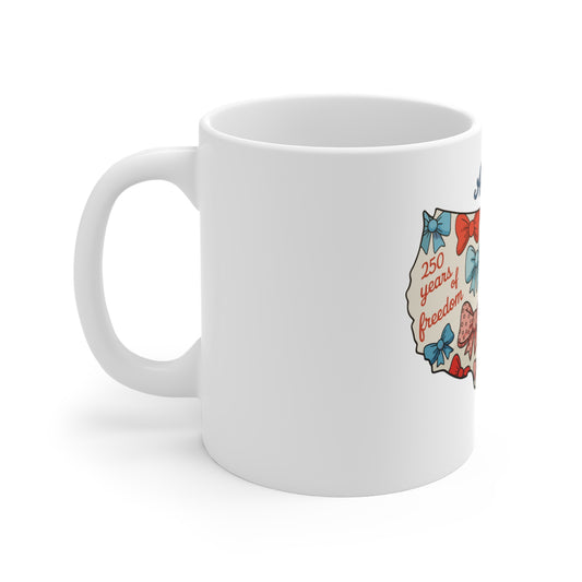 America Bow Map 11oz Mug — 250 Years of Freedom Patriotic Coffee Cup