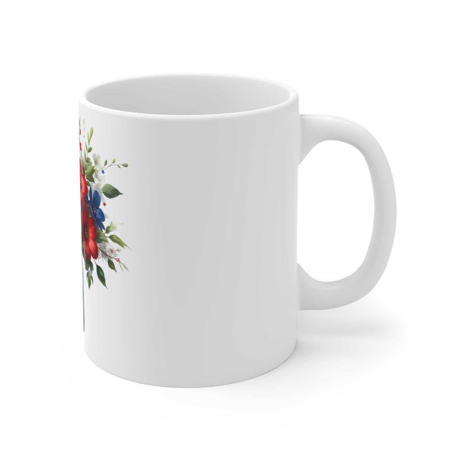 Patriotic Wildflower Mason Jar Coffee Mug – Red White Blue Floral Bouquet Mug – Americana Garden Flag Cup – 4th of July Gift Patriotic Red White Blue Floral Mug — 11oz Vase Bouquet with American Flag...