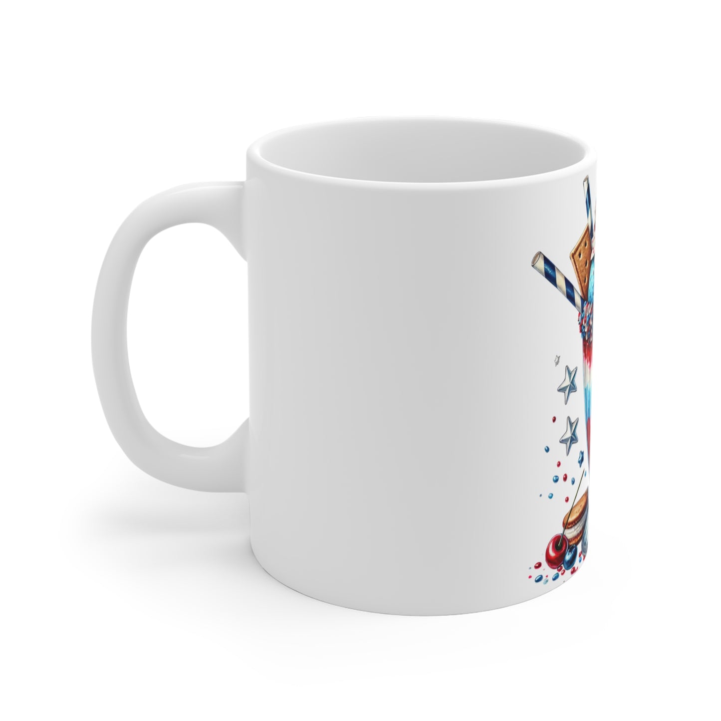 Patriotic Ice Cream Milkshake Coffee Mug – Red White Blue Dessert Mug – 4th of July Candy Cup – Americana Sweet Treat Mug – Festive Gift Mug Patriotic Red White Blue Milkshake Mug - 11oz Fourth of...