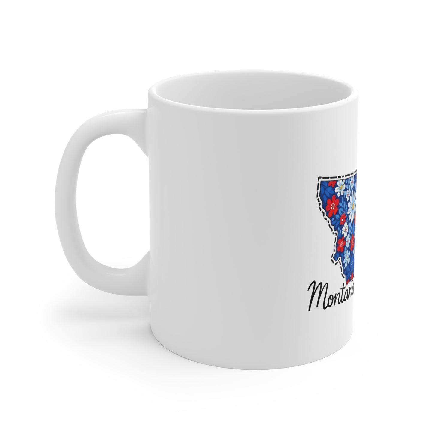 Montana Floral State Mug — Blue & Red Daisy 11oz Coffee Cup