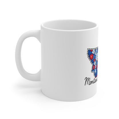 Montana Floral State Mug — Blue & Red Daisy 11oz Coffee Cup