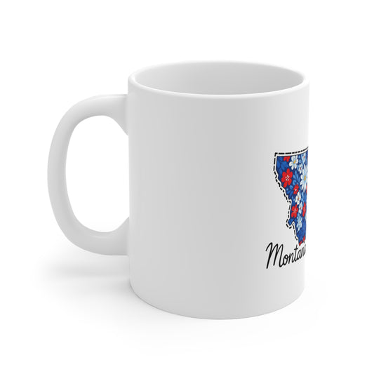 Montana Floral State Mug — Blue & Red Daisy 11oz Coffee Cup