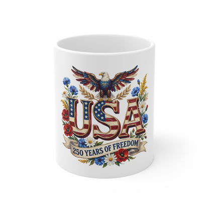 USA 250 Years of Freedom Mug — Patriotic Eagle Coffee Cup