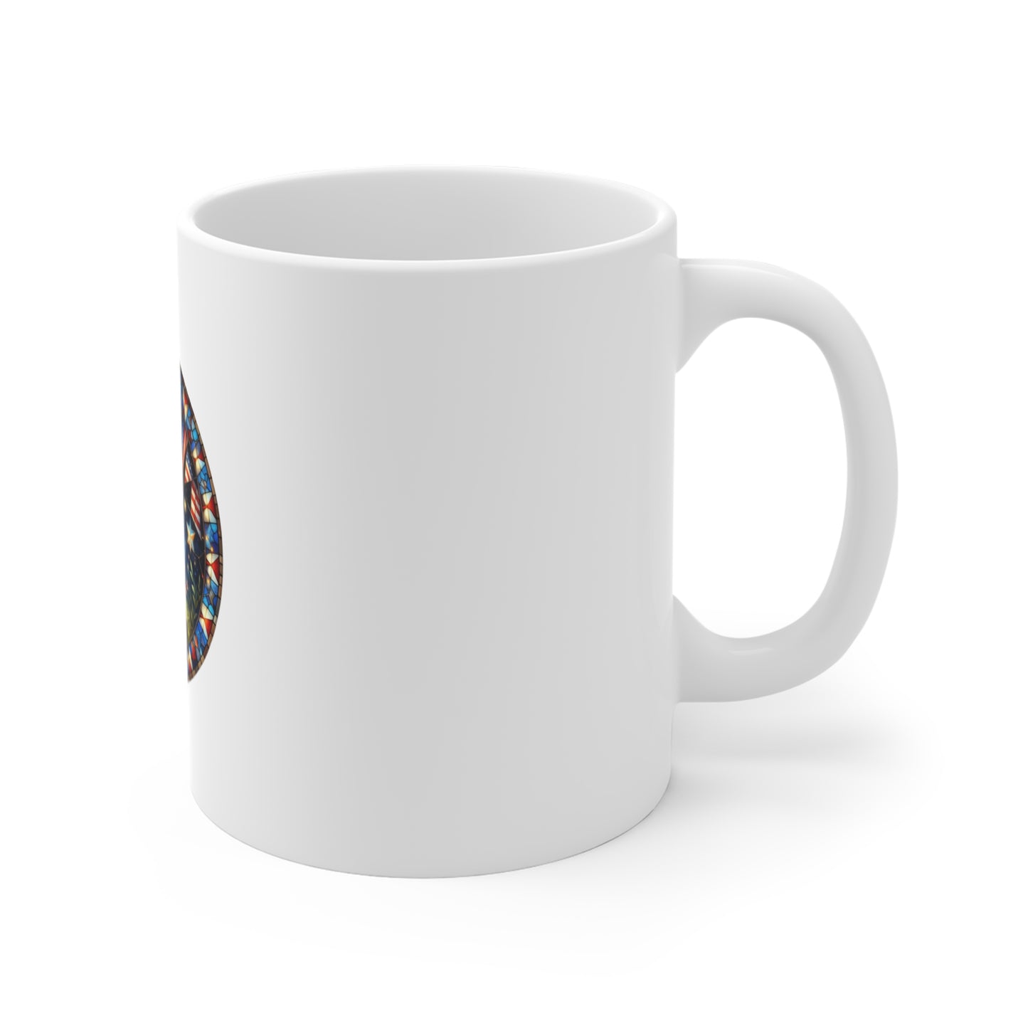 Stained Glass Campfire Patriotic Mug – Americana Night Sky Coffee Mug – Fourth of July Firelight Art Cup – USA Celebration Gift Mug 11oz