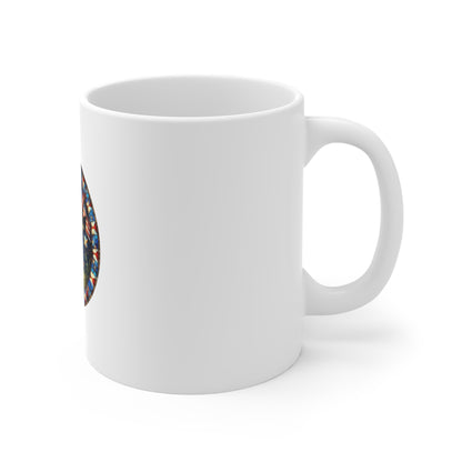 Stained Glass Campfire Patriotic Mug – Americana Night Sky Coffee Mug – Fourth of July Firelight Art Cup – USA Celebration Gift Mug 11oz