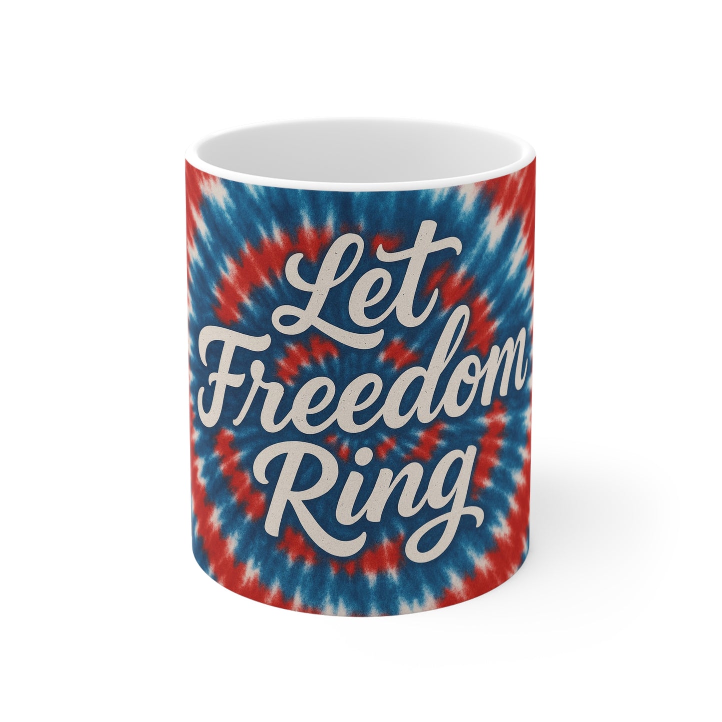 Let Freedom Ring Coffee Mug – Patriotic Tie Dye Mug – Retro USA Freedom Mug – 4th of July Hippie Style Mug 11oz