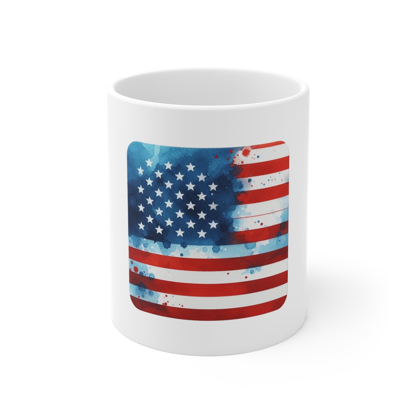 Watercolor American Flag Coffee Mug – Artistic USA Flag Mug – Red White Blue Paint Splash Cup – Patriotic Art Mug Mug 11oz