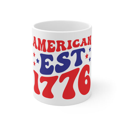 American EST 1776 Coffee Mug – Patriotic Founding Year Mug – Retro USA Typography Cup – Independence Heritage Mug Mug 11oz