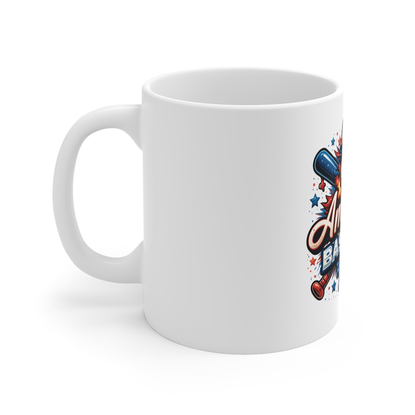 All American Baseball Mug – Patriotic Baseball Fan Coffee Cup – USA Baseball Gift – Red White Blue Sports Mug 11oz