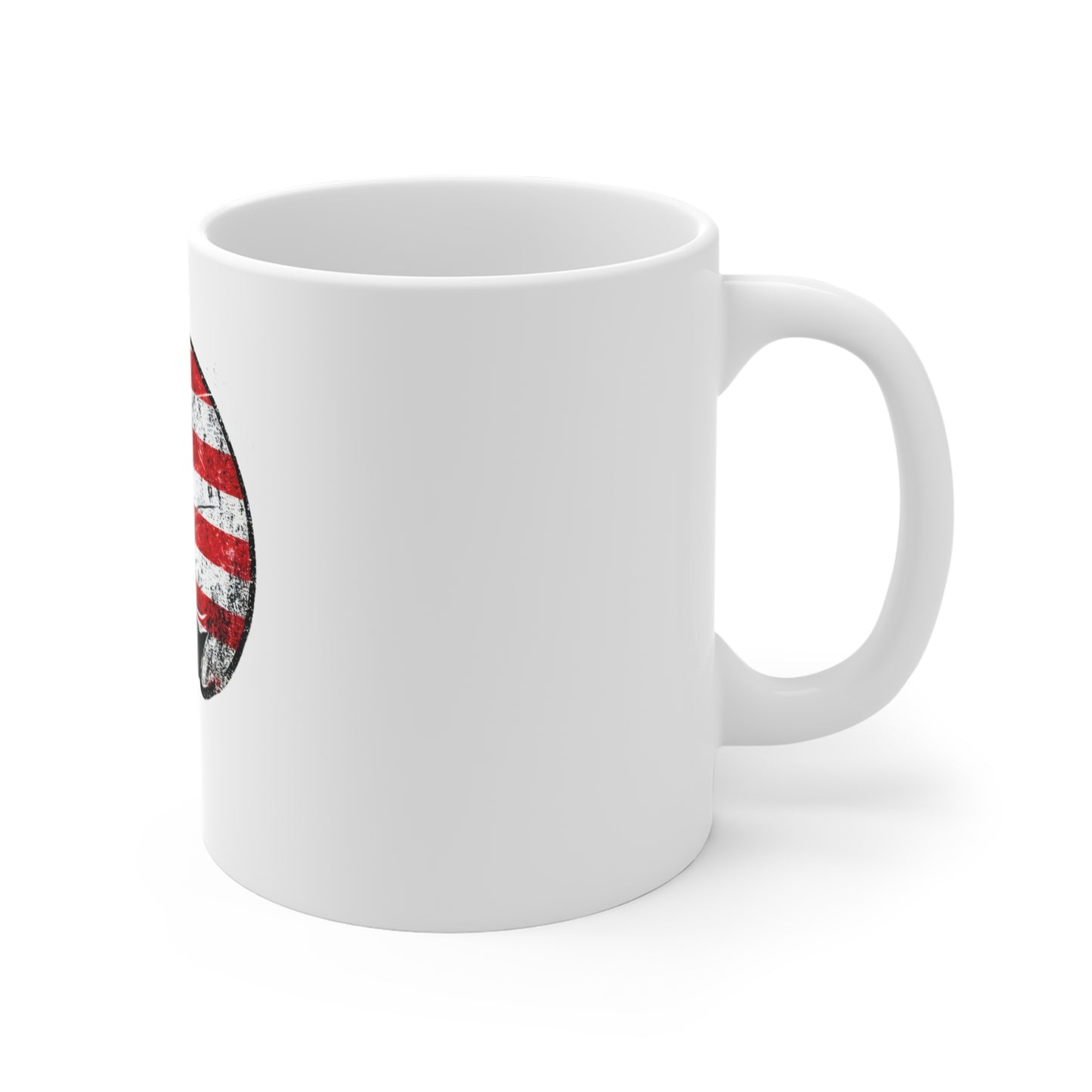 Distressed American Flag Skull Coffee Mug – Side Profile Patriotic Skull Mug – Vintage USA Grunge Skull Cup – Bold Americana Gift Mug 11oz