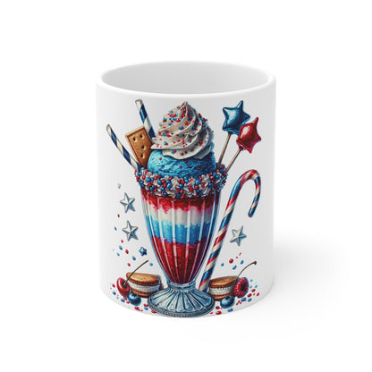 Patriotic Ice Cream Milkshake Coffee Mug – Red White Blue Dessert Mug – 4th of July Candy Cup – Americana Sweet Treat Mug – Festive Gift Mug Patriotic Red White Blue Milkshake Mug - 11oz Fourth of...