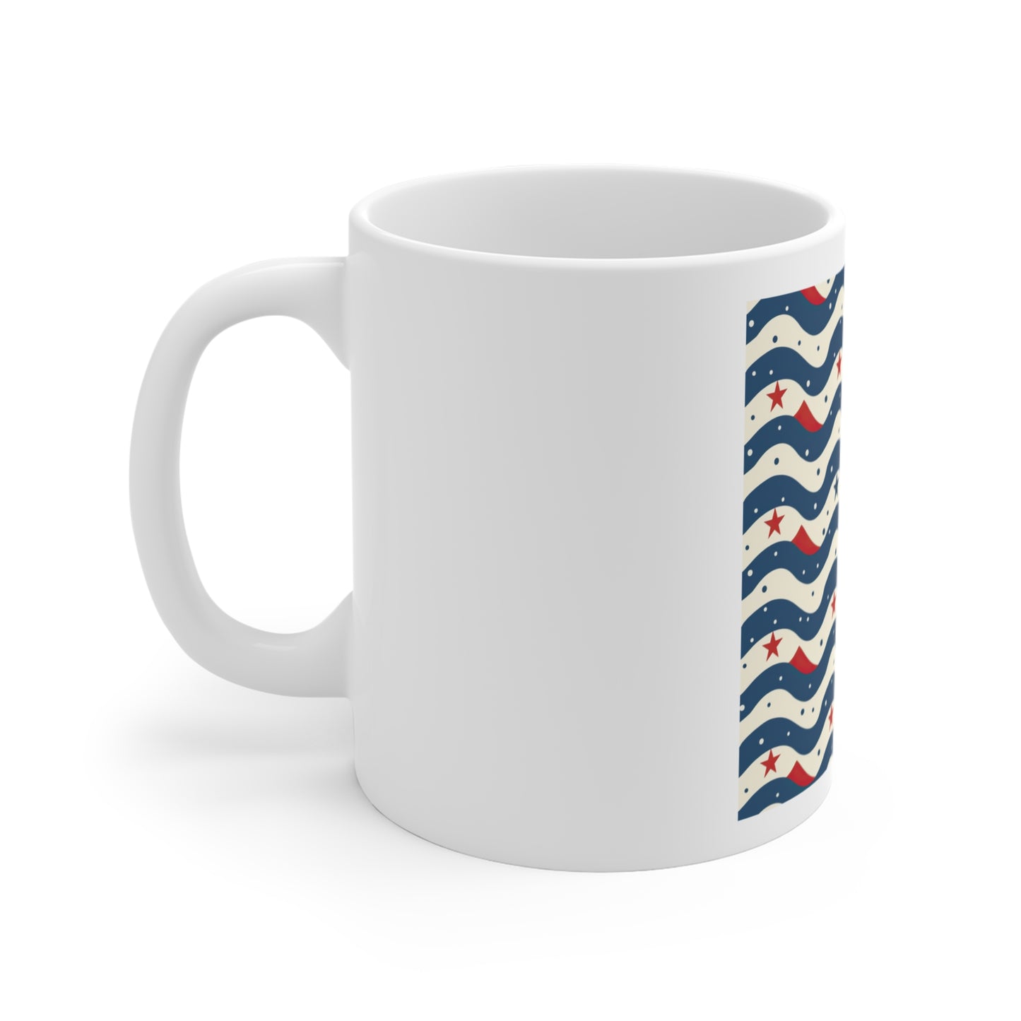 Patriotic Wave Stars Coffee Mug – Modern Americana Wave & Star Pattern Mug – Red Blue Abstract USA Cup – Coastal Patriotic Design Patriotic Wavy Stars 11oz Mug — Red White & Blue Americana Coffee Cup...