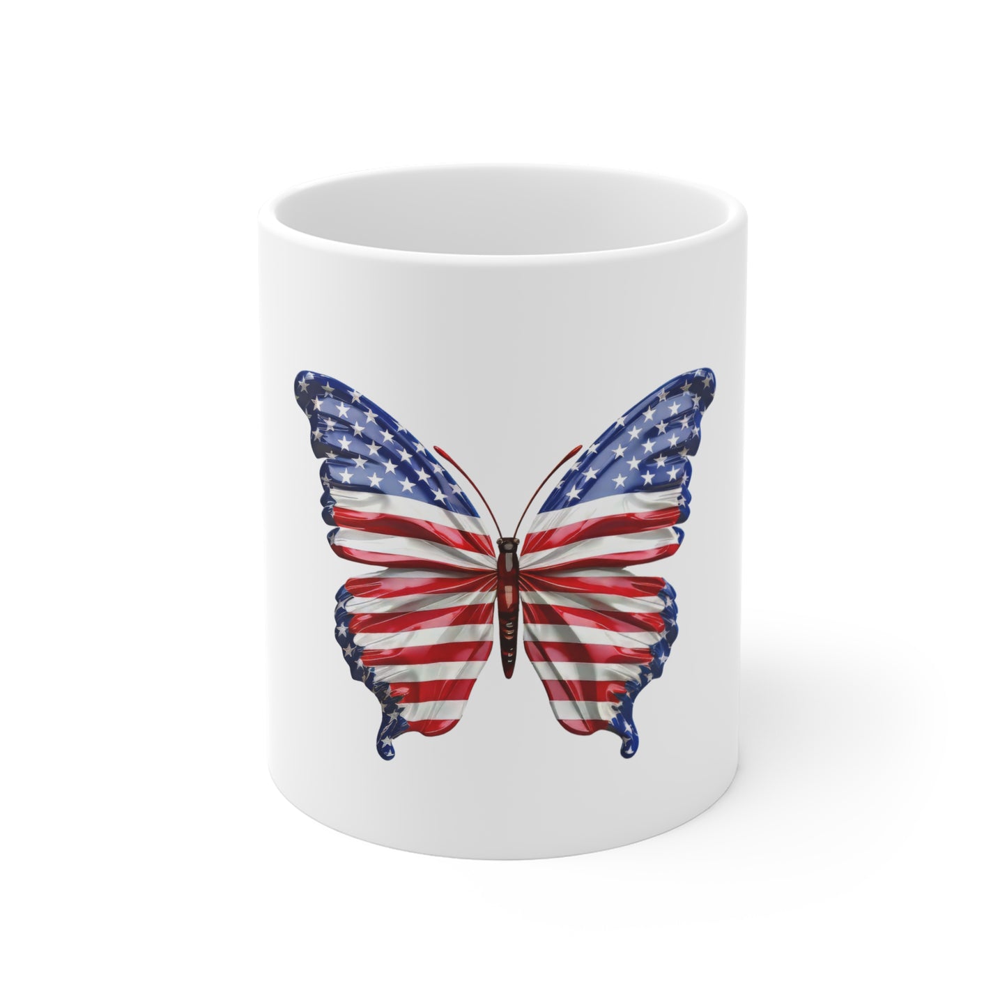 Classic American Flag Butterfly Mug – Glossy Patriotic Butterfly Coffee Mug – Red White Blue Stars and Stripes Wing Design – USA Gift American Flag Butterfly Mug — Patriotic 11oz Coffee Cup for 4th of...