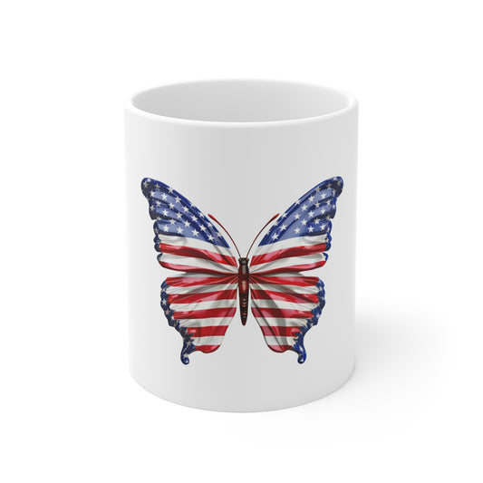 Classic American Flag Butterfly Mug – Glossy Patriotic Butterfly Coffee Mug – Red White Blue Stars and Stripes Wing Design – USA Gift American Flag Butterfly Mug — Patriotic 11oz Coffee Cup for 4th of...