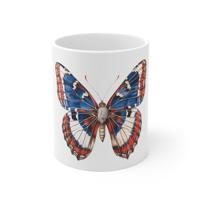 Patriotic Vintage Butterfly Mug – Red White Blue Classic Wing Coffee Mug – Americana Heritage Butterfly Cup – Timeless USA Gift Mug Mug 11oz